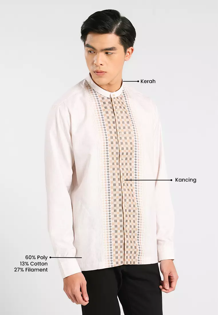 MANZONE X Adipati Dolken - Kemeja Koko Lengan Panjang Pria Abrar Comfort Fit - Beige Warna Beige