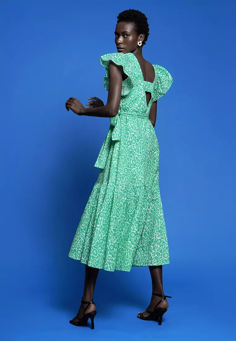 Buy Saturday Club Floral Print Ruffle Sleeves Midi Dress Online