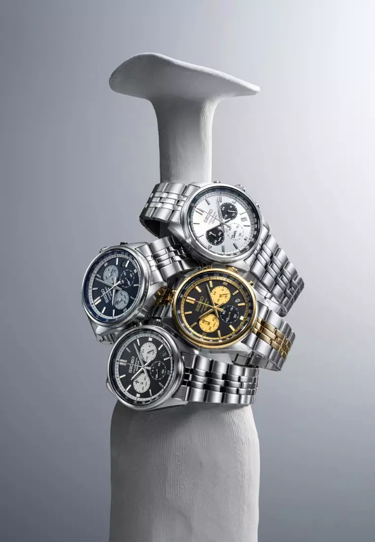 Seiko Gent Conceptual Chronograph Black Dial Two-Tone Stainless Steel Band Quartz Watch SSB430P1