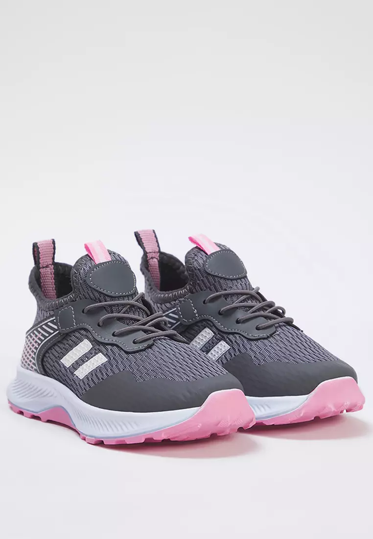 Gray Lace-Up Pink Light Sole Big/Small Girls' Kids Sneakers Takss25Sn00027