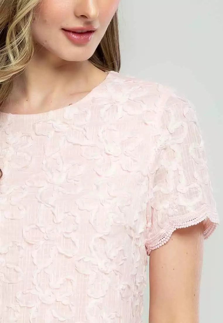 Wrenlee Shift Dress in Embroidered Applique Fabric