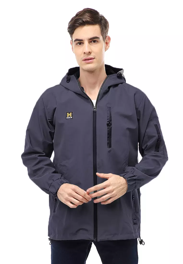 Clover Outerwear Jacket Hoodie Pria Waterproof Anti Air Material Taslan ORIGINAL - Gray