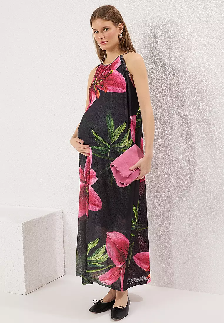 Maxi Length Halter Neck Knitted Flexible Maxi Dress
