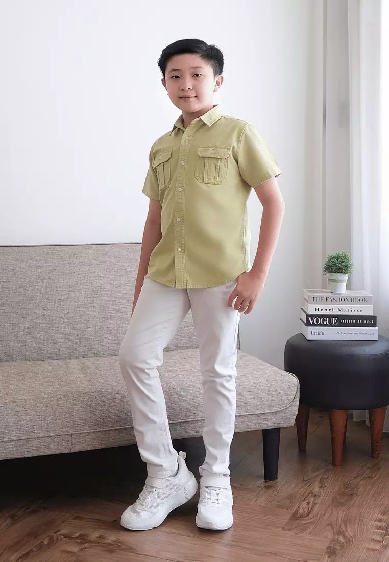 POLICE Kemeja Polos Cotton Kantong Dua Anak Laki Laki