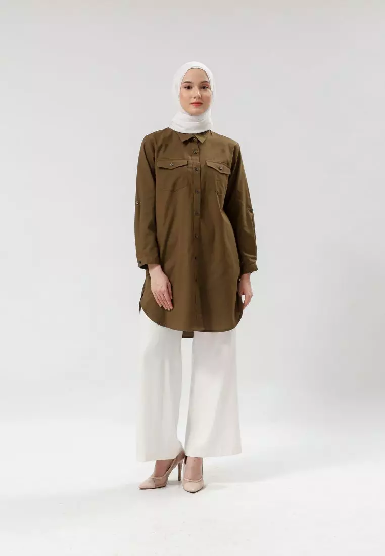 Urban Exchange Nikola Green Army Shirt - Atasan Kemeja Tunik Green Army