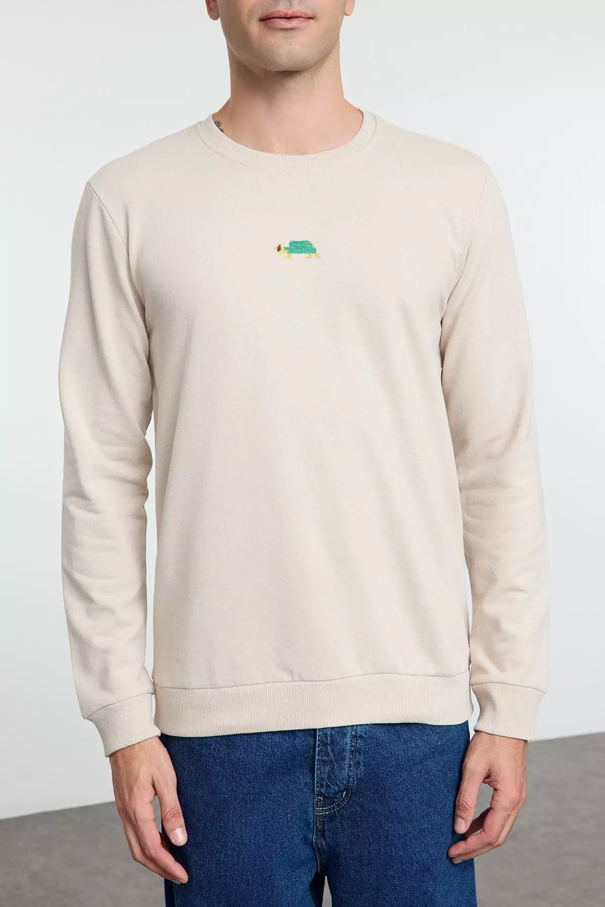 Stone Regular/Normal Cut Crew Neck Etamine Animal Embroidered Sweatshirt TMNAW25SW00158