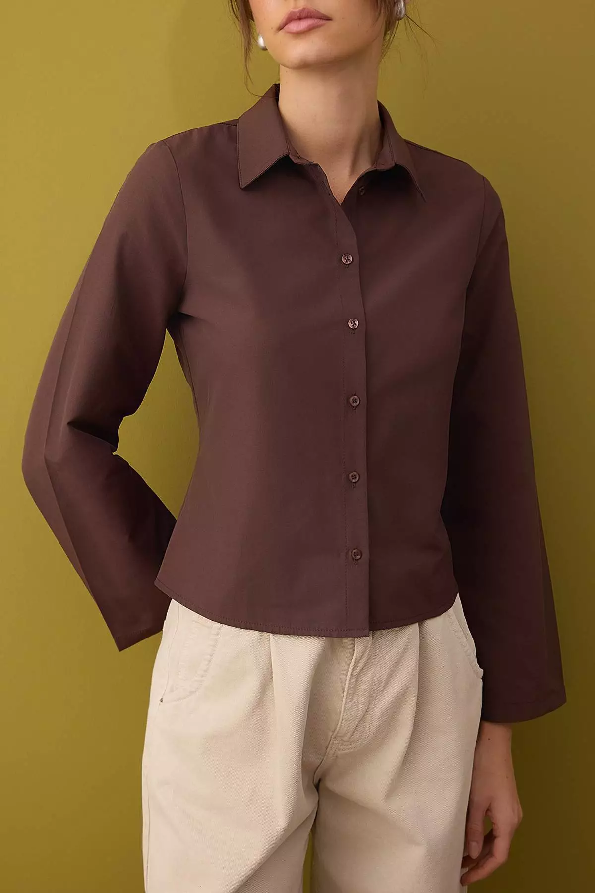 Brown Corset Detailed Fitted Waist Shirt Twoaw26Go55