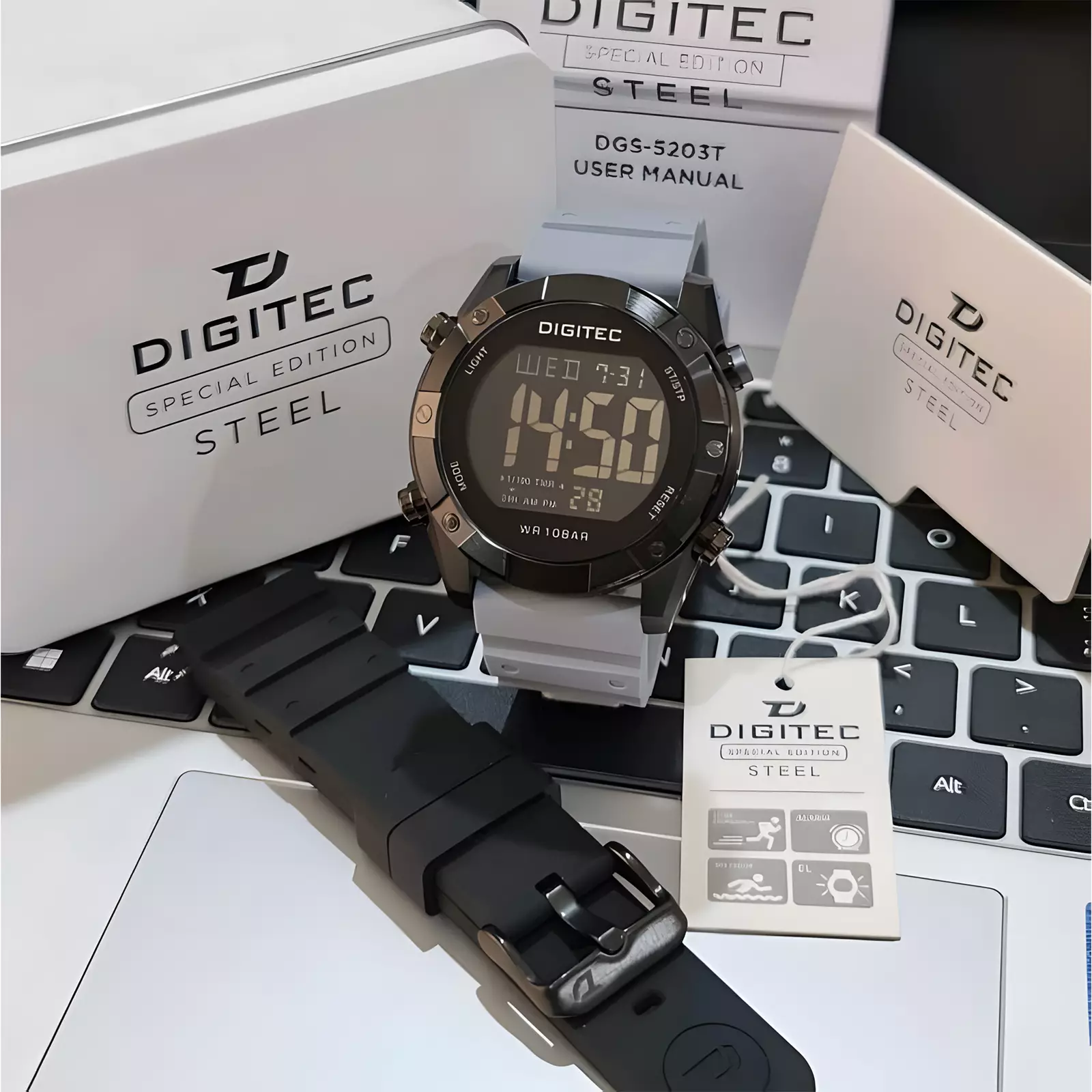 Beli 1 Dapat 2! Jam Tangan DIGITEC DGS-5203T Stainless Steel + Bonus Strap Cadangan! - Black Grey GY-4B