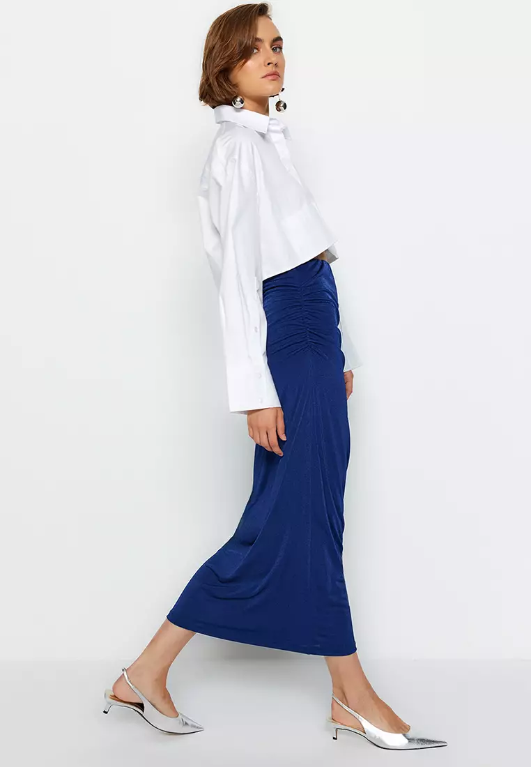 Glossy Finish and Soft Textured Drape Maxi Knitted Skirt