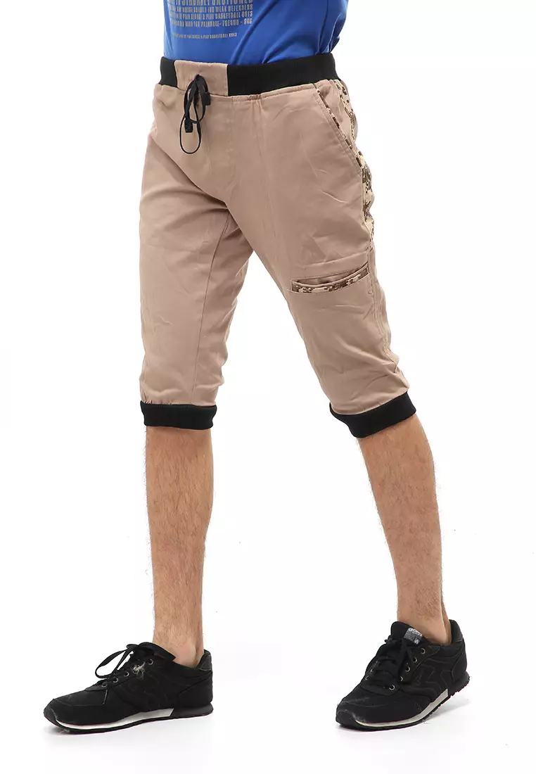 Rishham Short Pants Celana Jogger Pendek Pria Slim Fit Material Cotton Twill ORIGINAL - Mocca