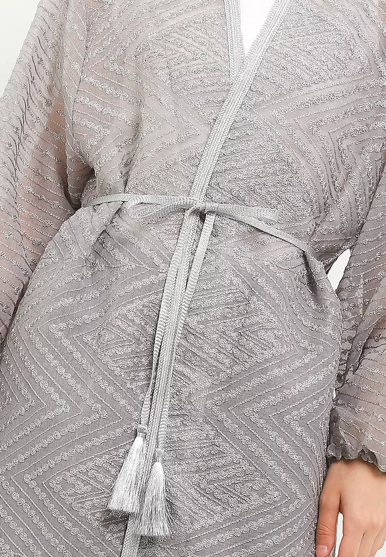 Silver Emb Linen Outer W/ Silver Tassel Belt