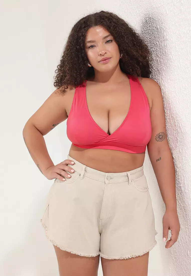 Fuchsia Double Breasted Neckline Plus Size Bikini Top Tbbss25Ct00011