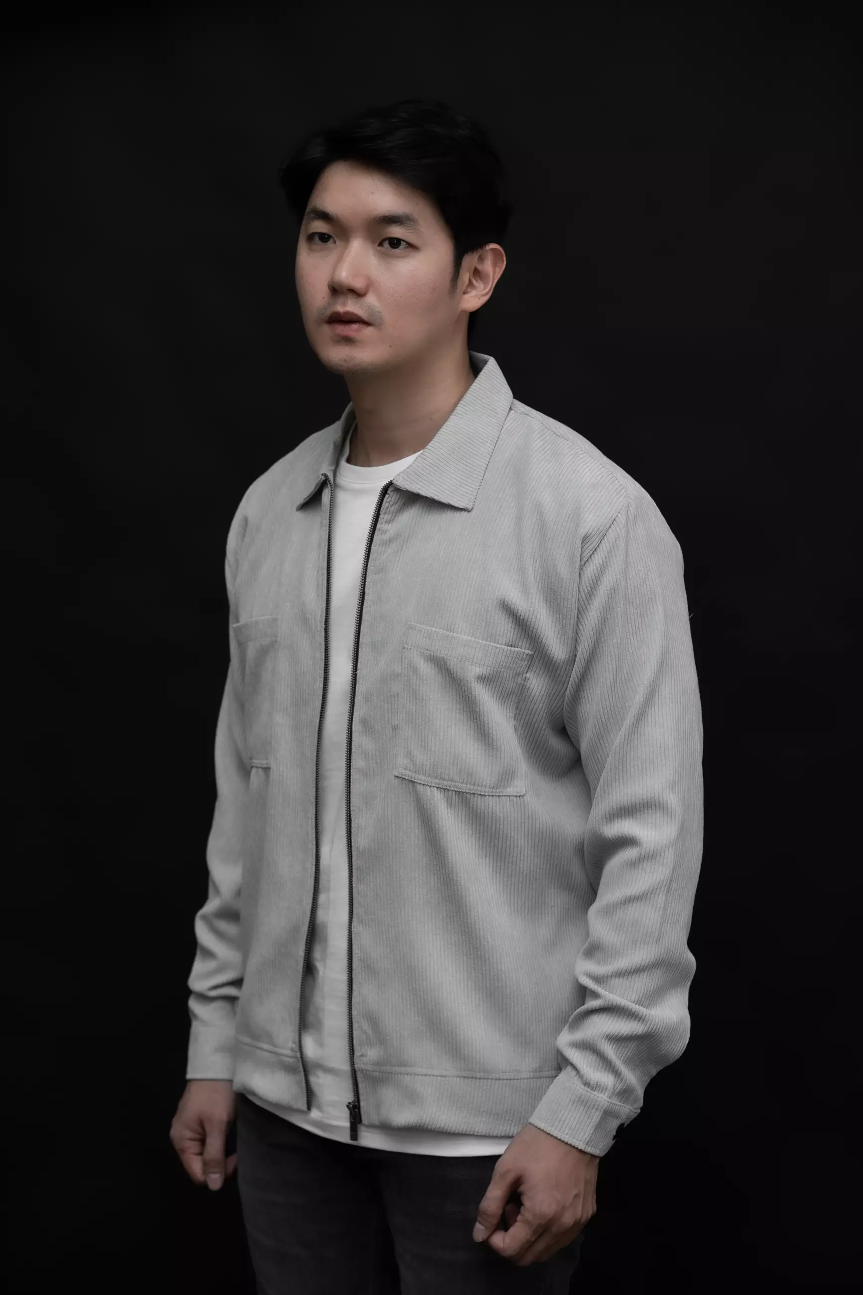 Ryusei Jaket Pria Boxy Fit Corduroy Light Grey