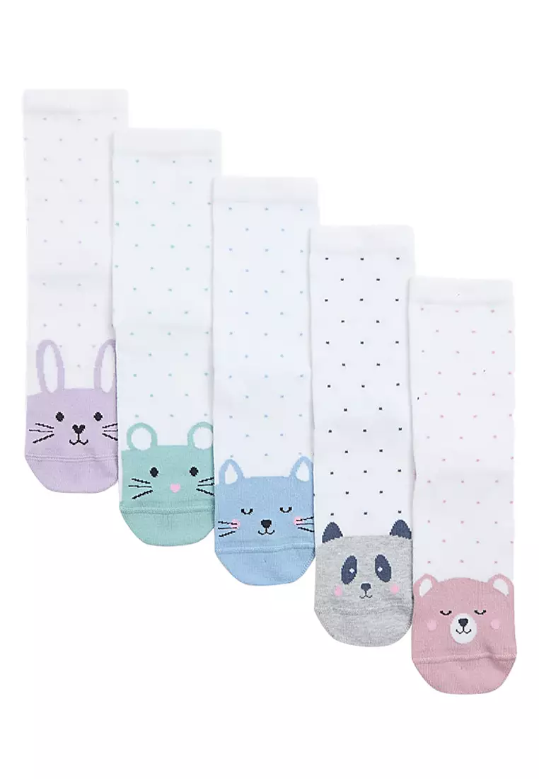 5pk Cotton Rich Toe Face Socks