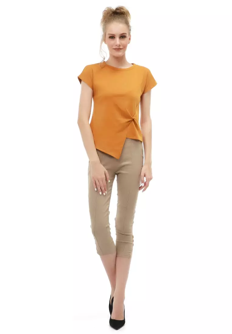 Genevie T-Shirt Kaos Kasual Wanita Staylish Design Short Sleeve Material Cotton ORIGINAL - Brown