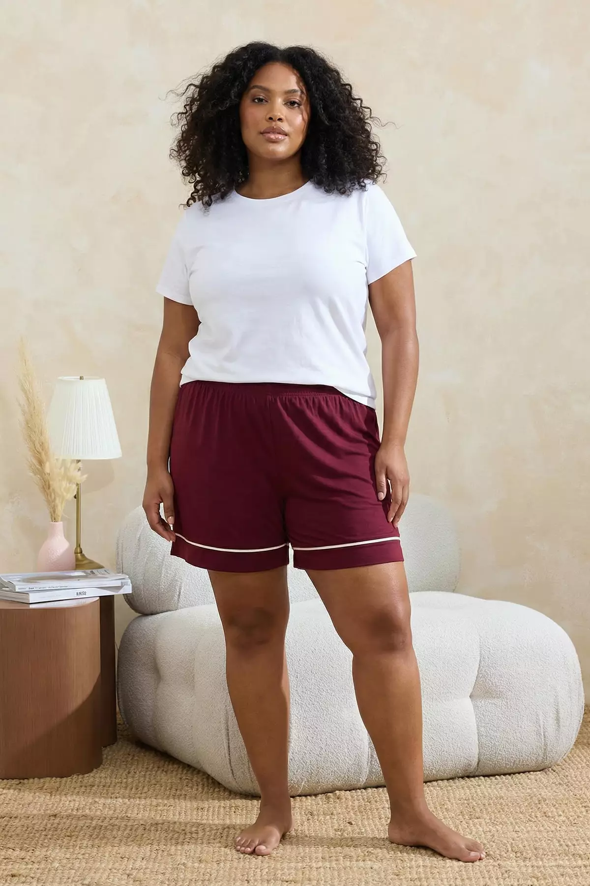 Burgundy-Pink Piped Viscose Soft-Keyed 2-Pack Plus Size Pajama Bottoms Tbbss26Ia00006
