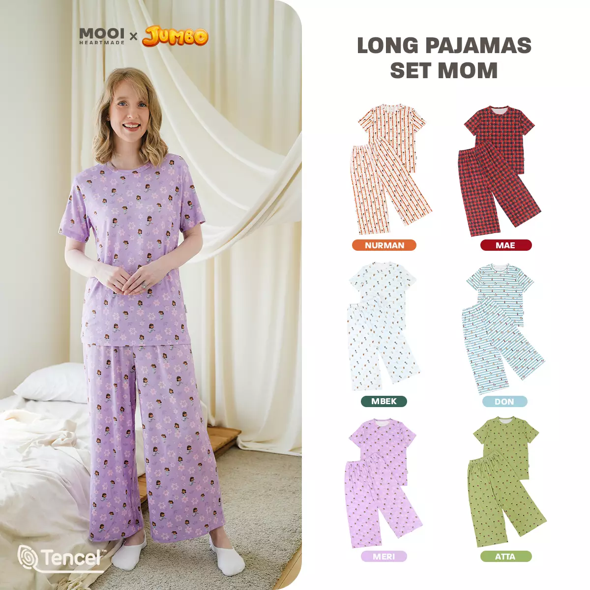 Mooi x Jumbo Piyama Dewasa Setelan Tencel Long Pajamas Adult - Mbek