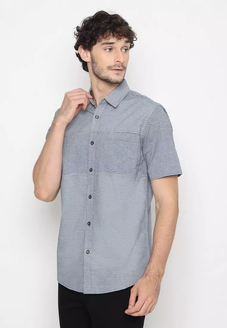 RBJ Kemeja Salur Kombi Biru Regular Fit Pria