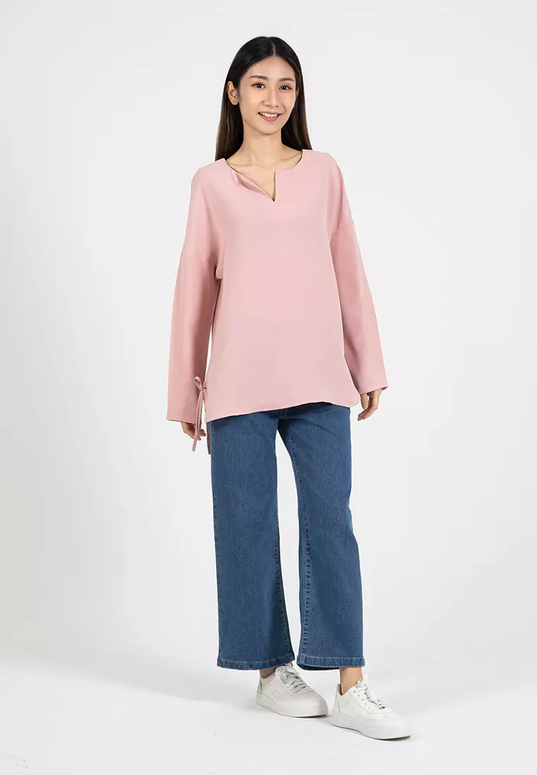 Forest Ladies Polyester Plain Blouse Women Long Sleeve Blouse - 822420-59LotusPink