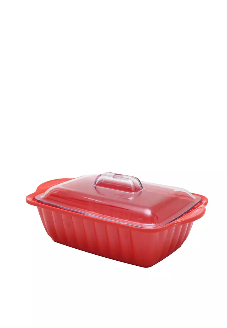 L.Blend 8.5 inch Sevilla Rect. Casserole Cover Trans Merah