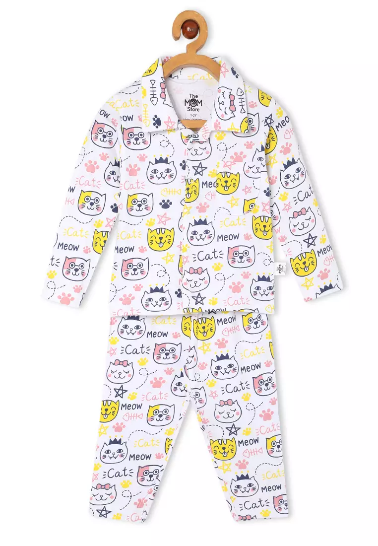 Baby And Kids Pajama Nightsuit Set - Meow Meow