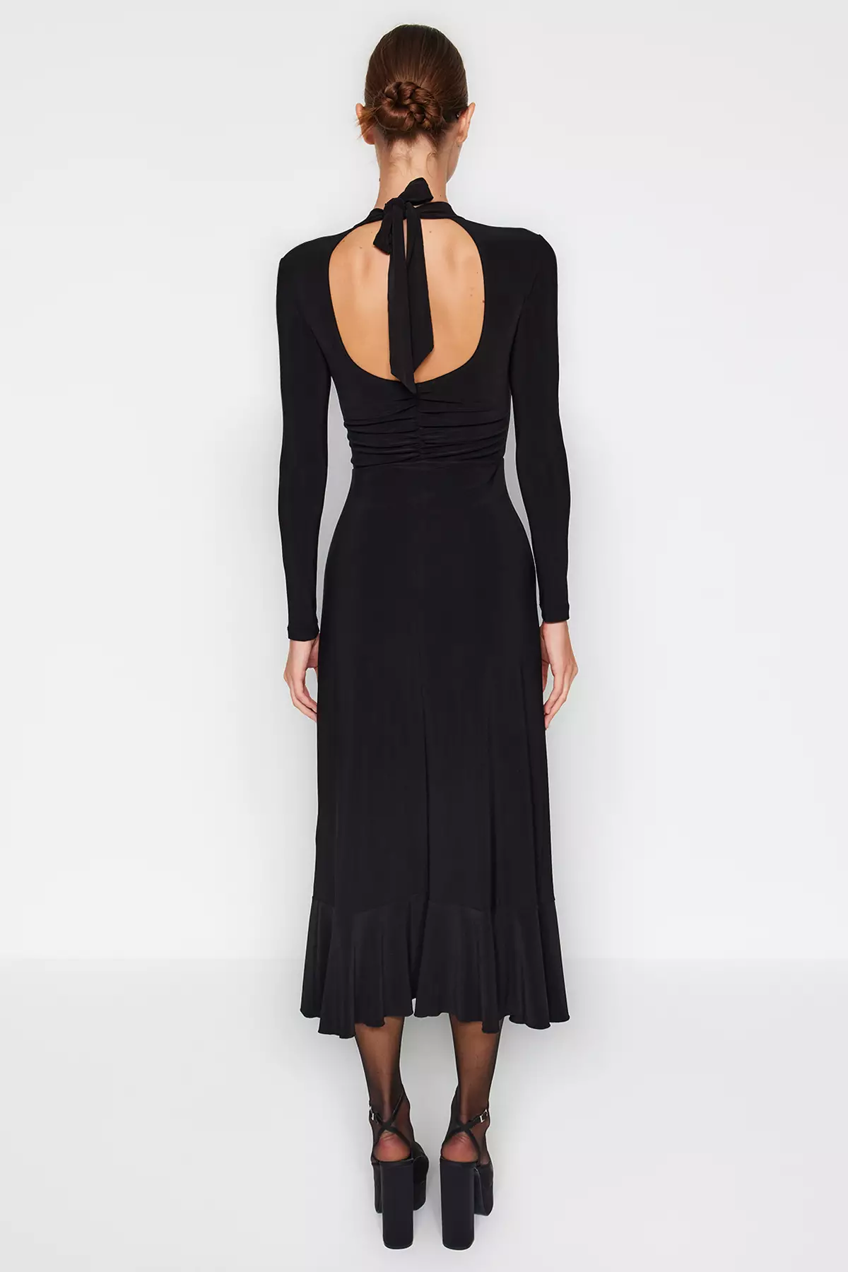 Fitted Mock Neck Midi Dress