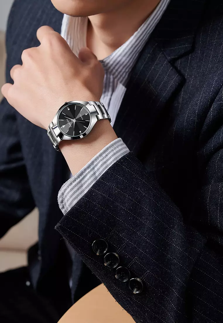 Jam Tangan Pria 9090 Kuarsa Klasik Bisnis Pria Tali Stainless Steel Jam Tangan Cowok Original silverblack