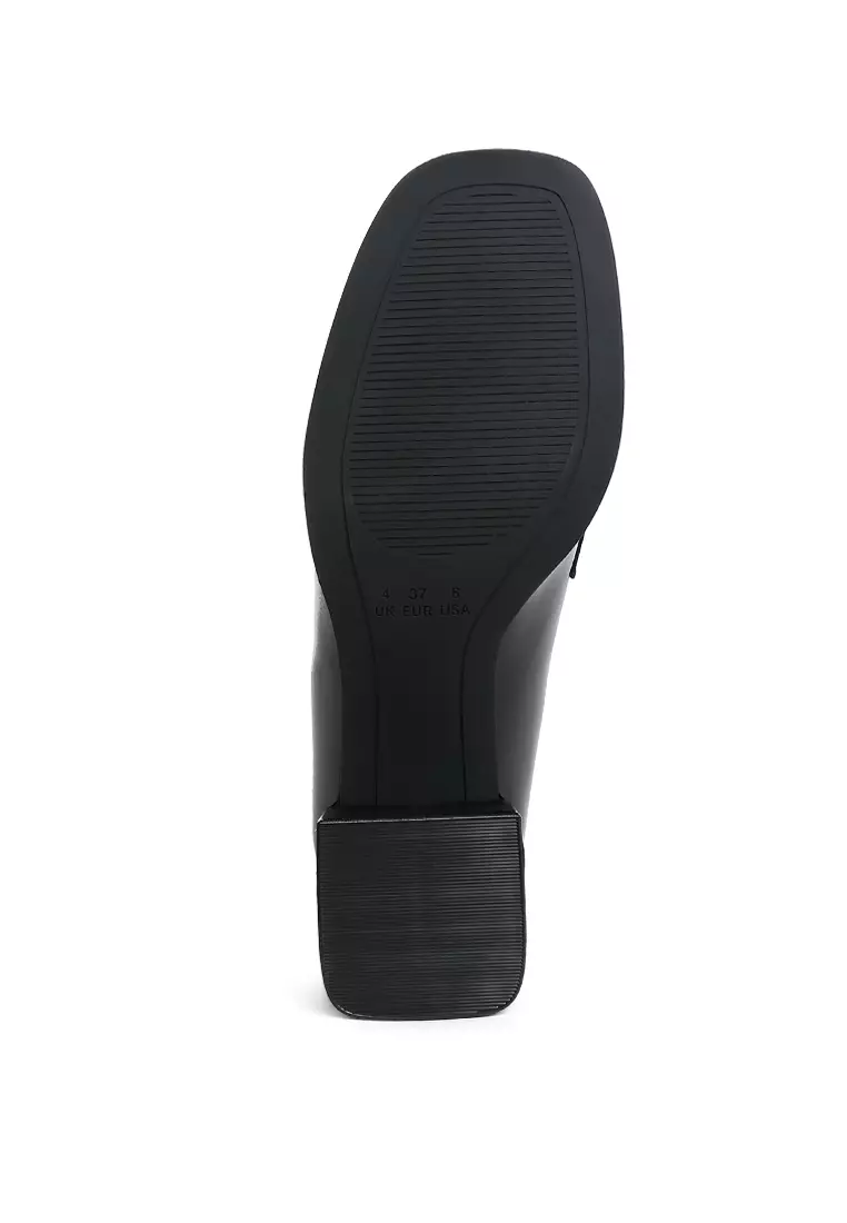 Sepatu Loafer Hak Blok Tali Penny Warna Hitam