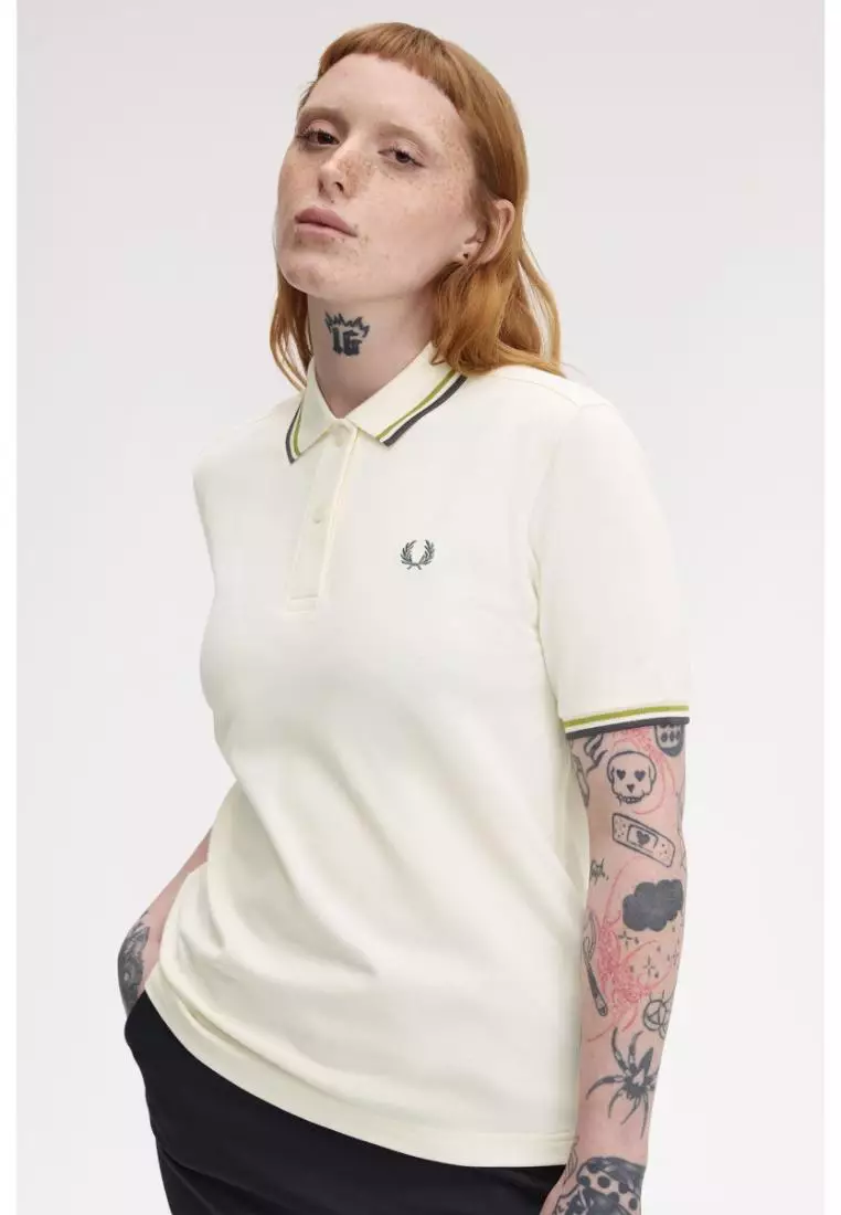 Fred Perry G3600 Twin Tipped Fred Perry Shirt (Ecru / Tennis Ball Yellow / Anchor Grey)