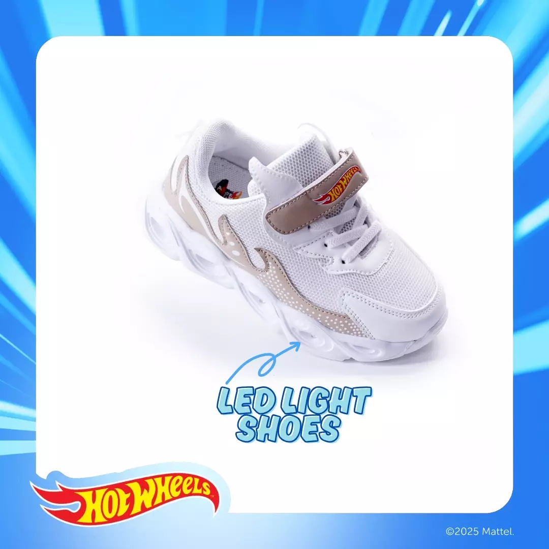 HOTWHEELS - SEPATU SNEAKERS ANAK LED LAKI CH740221LK -  PUTIH/COKLAT JAHE by Zandilac