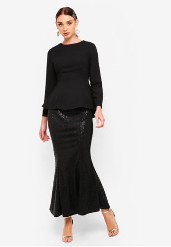 Sequin Skirt Peplum Set from Zalia in Black