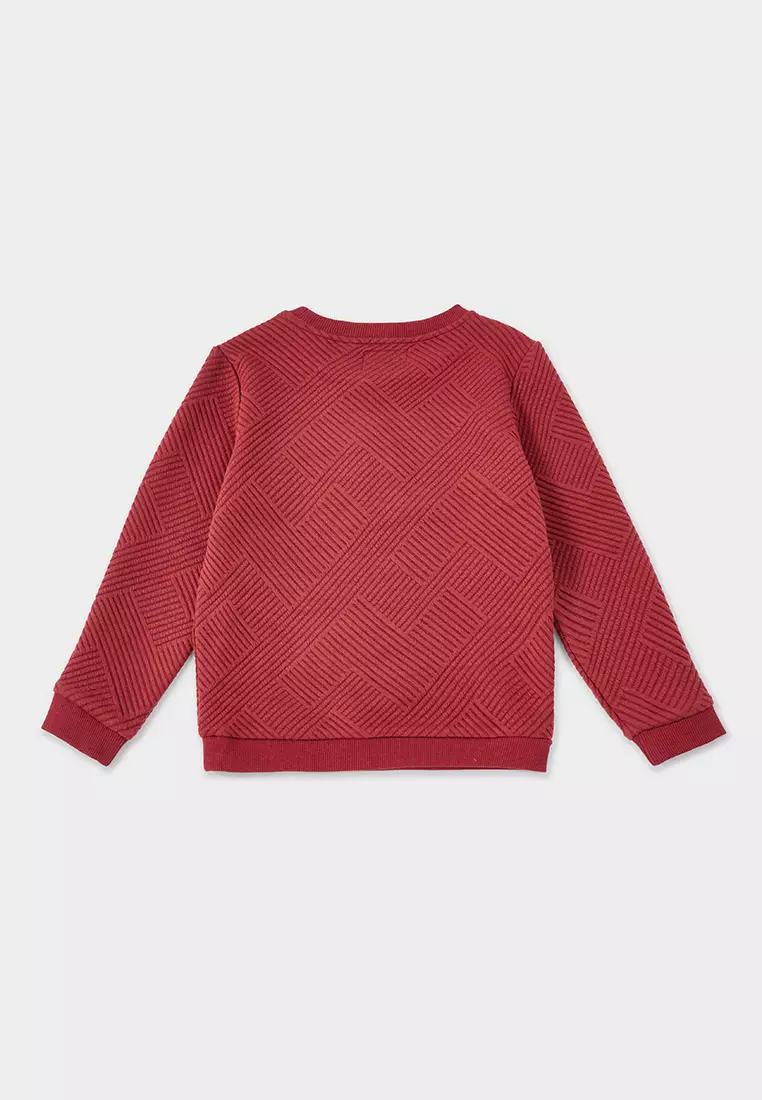 Kimba 酒紅色獅子刺繡圓領毛衣