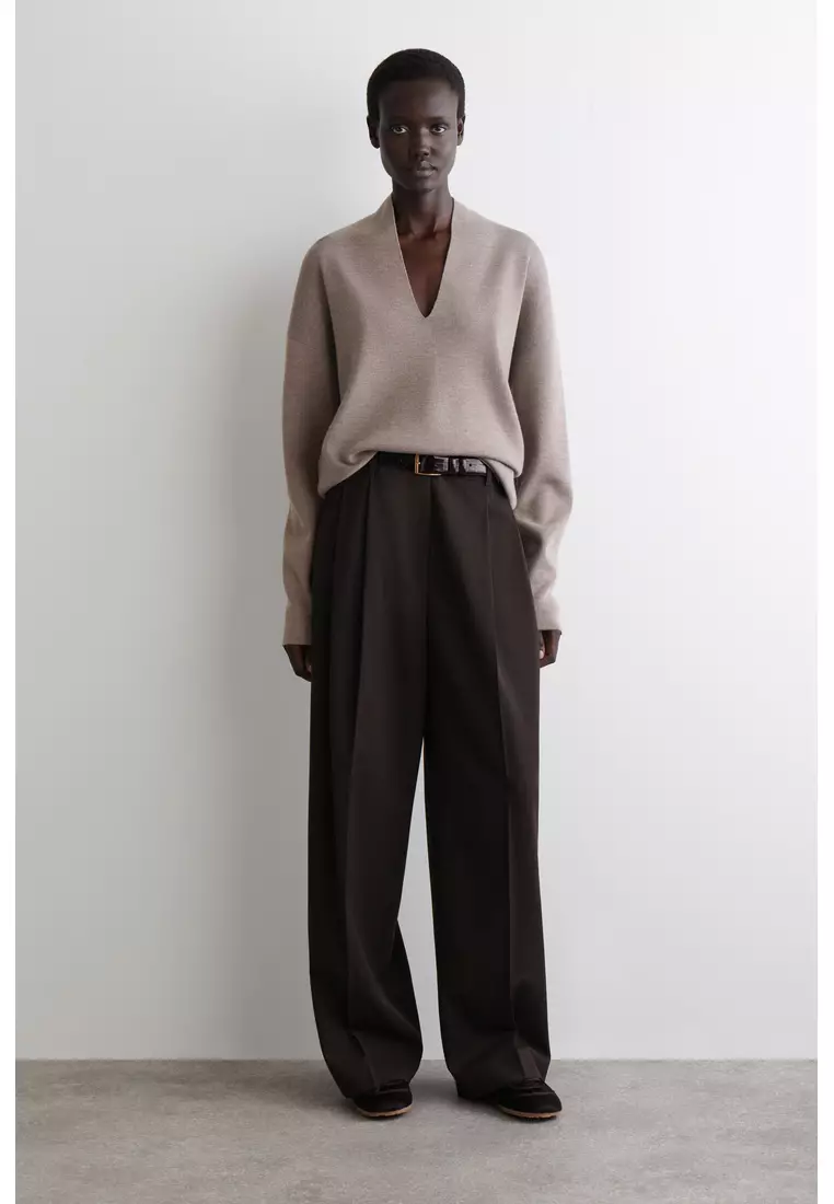 DRAPED MERINO WOOL V-NECK JUMPER