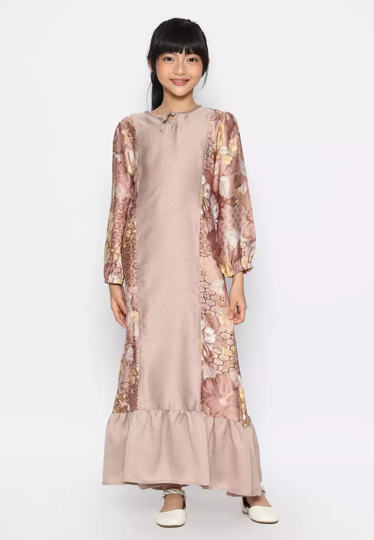 Baju Gamis Anak Perempuan Lentera Bunga Soft Lavender - ADORABLE