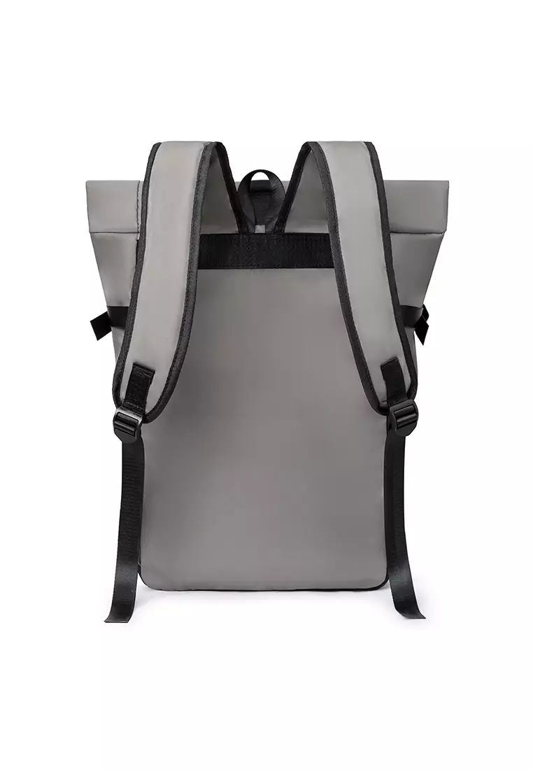 Men's Plain Capacious Wear-resistant Oxford Cloth Buckle Backpack - Dark Grey