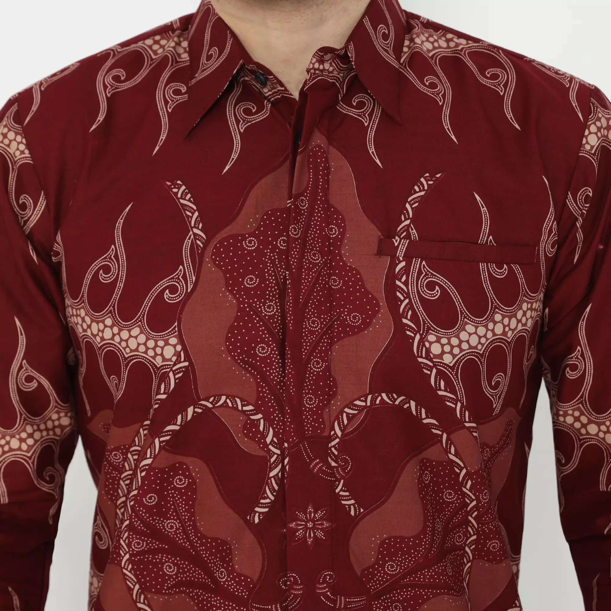 Kemeja Batik Motif Laksmi Lengan Panjang Batik Tulis Slimfit Warna Red