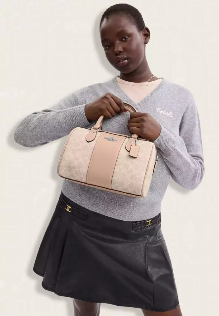 Coach Rowan Satchel Bag In Signature Canvas Sand Taupe