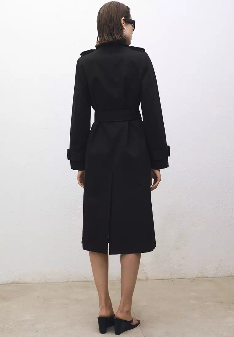 Double-Button Cotton Trench Coat