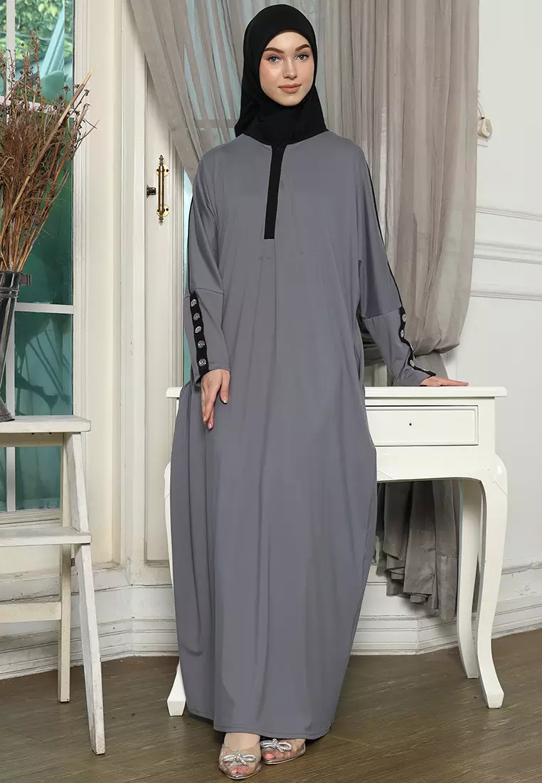 JV Hasanah Abaya Rayon Dress Shireen Grey | Gamis Abaya Oversize Busui Lengan Batwing Polos