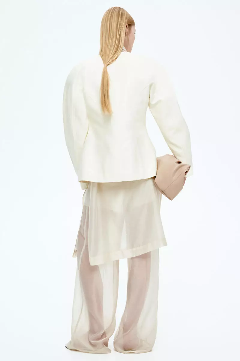 Collarless twill blazer