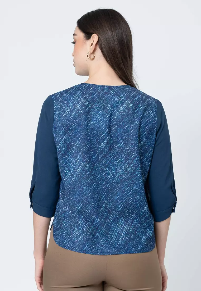 Immarra Hatching Printed Top with 3/4" Sleeves