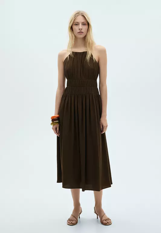 Midi-Dress with Gathered Waist