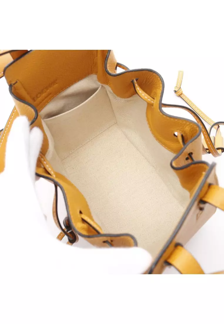 Pre-Loved LOEWE hammock drawstring bag mini Handbag leather Orange yellow 2WAY