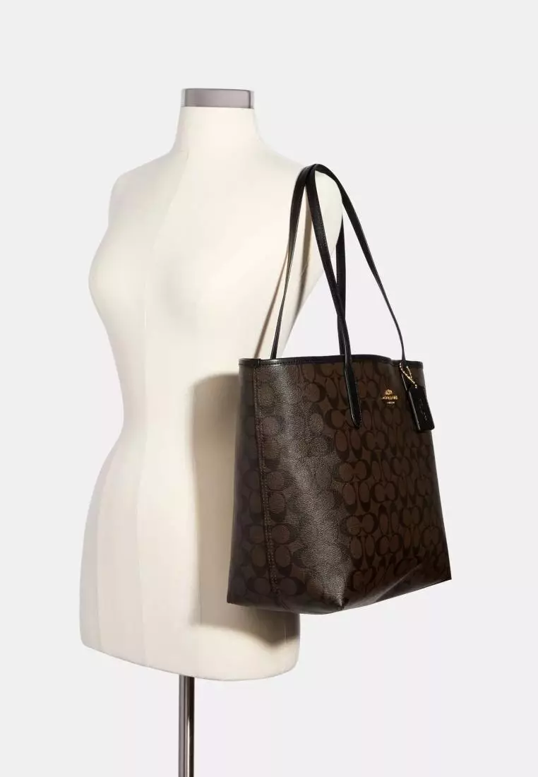 Coach City Tote In Signature Canvas Brown Black