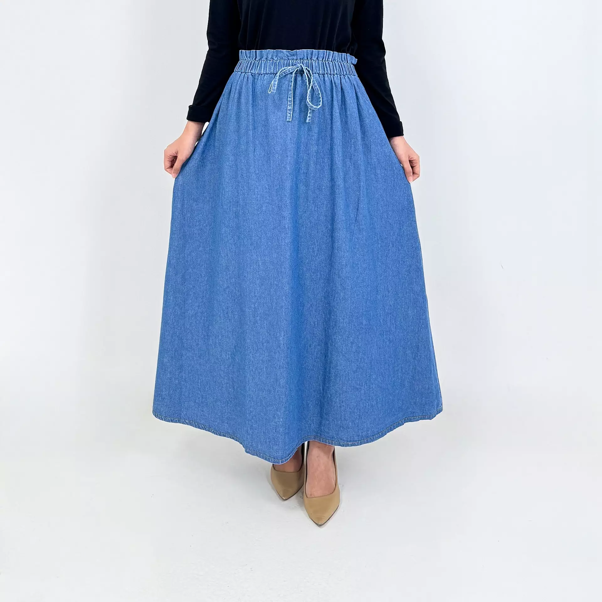 Tiara Flare Denim Skirt [BIRU MUDA] 