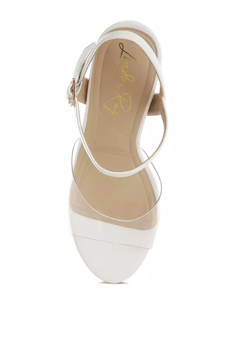 Clear Strap Block Heel Sandals in White