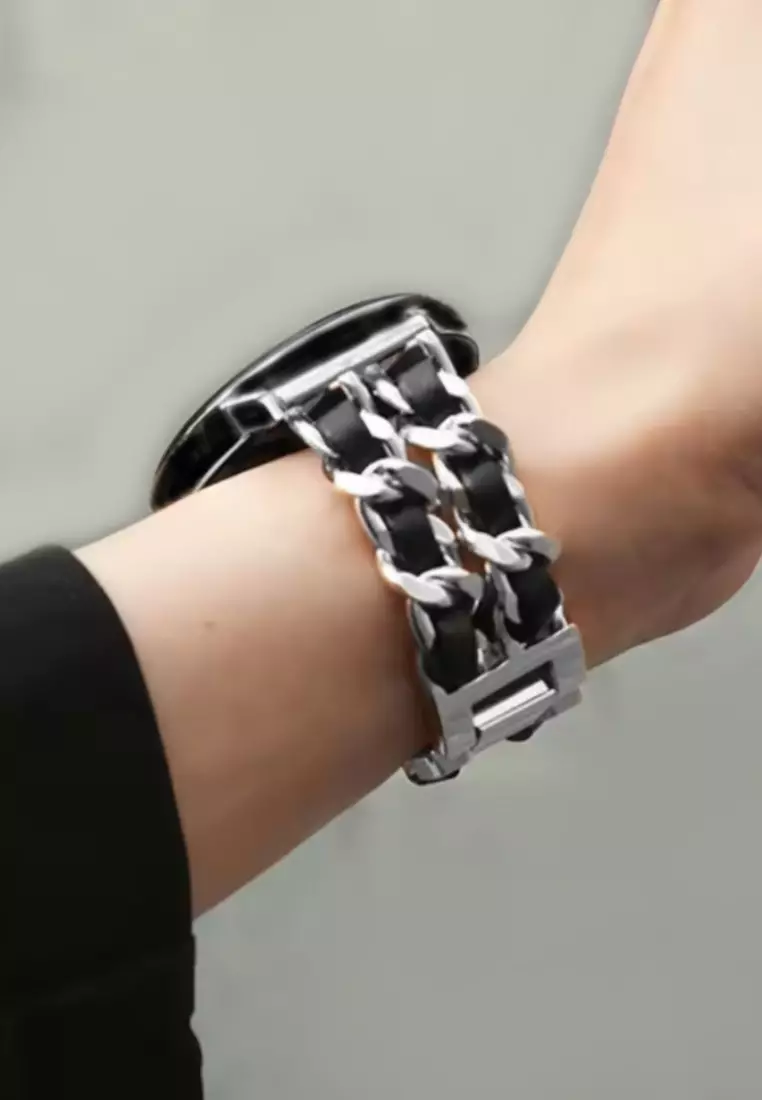 Only on Zalora - Ladies Smart Watch - Metal & Leather Bracelet + 1 Free Black Rubber Strap