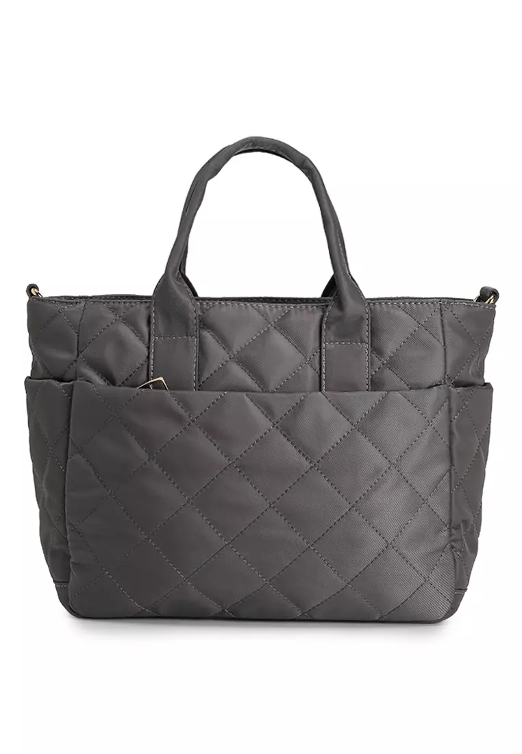 Quilted Nylon Convertible Top Handle Bag