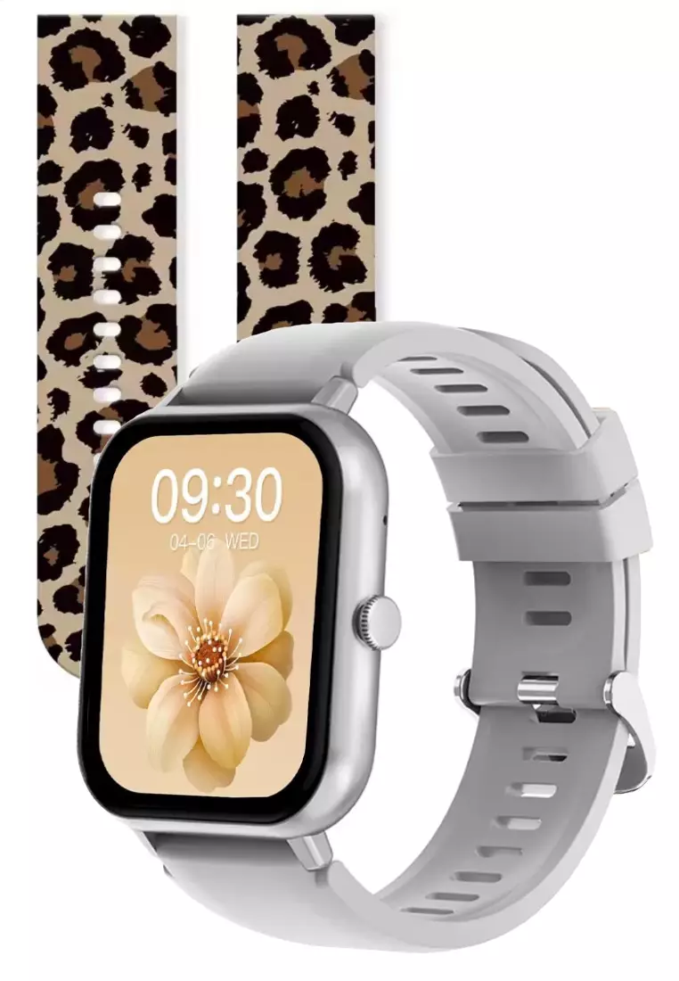Zalora Special offer - IOS/Android Black SmartWatch with 2 Rubber Straps (Leopard/Grey)
