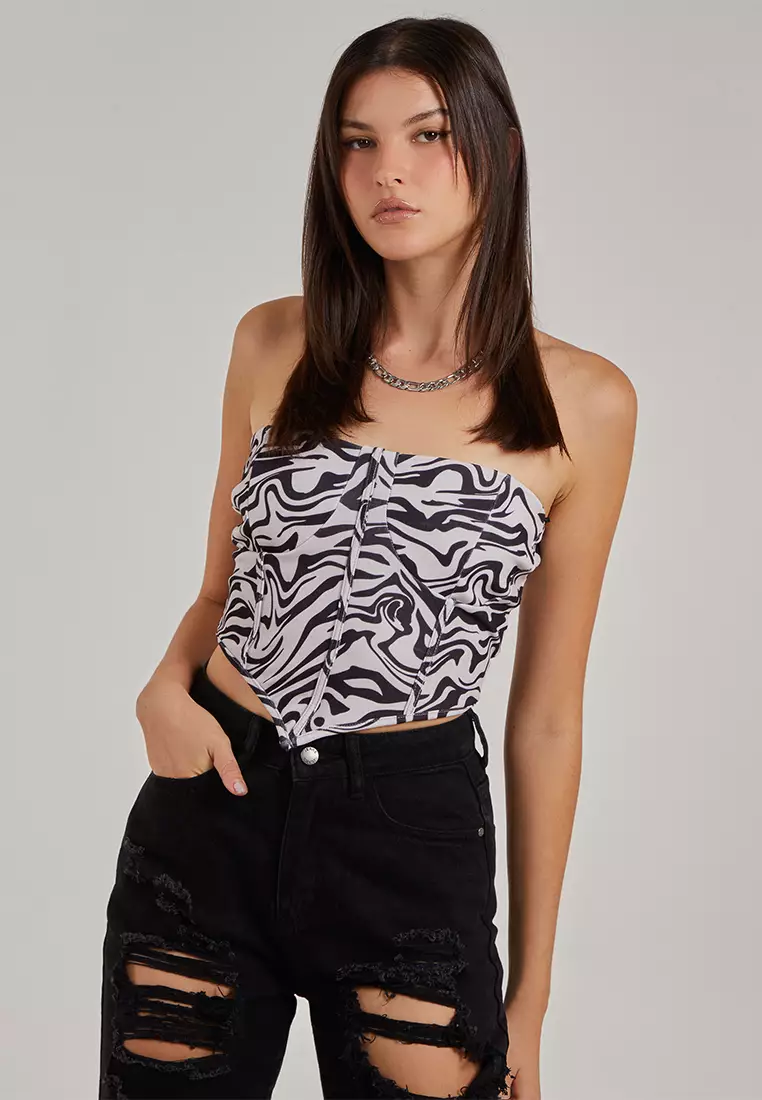Pink Vanilla Black Pattern Swirl Printed Corset Top